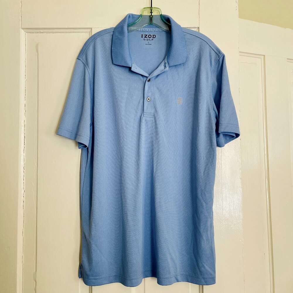 Izod Men's Golf Shirt Light Blue Size Large Short Sleeve Polo